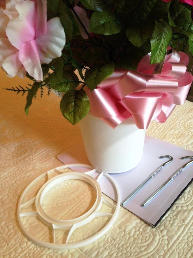 Cemetery Silk Flower Pink and Dark Red ROSE PEONY Gladiola Hoop Handle Basket for Grave-site Presentation in Remembrance of Loved Ones -