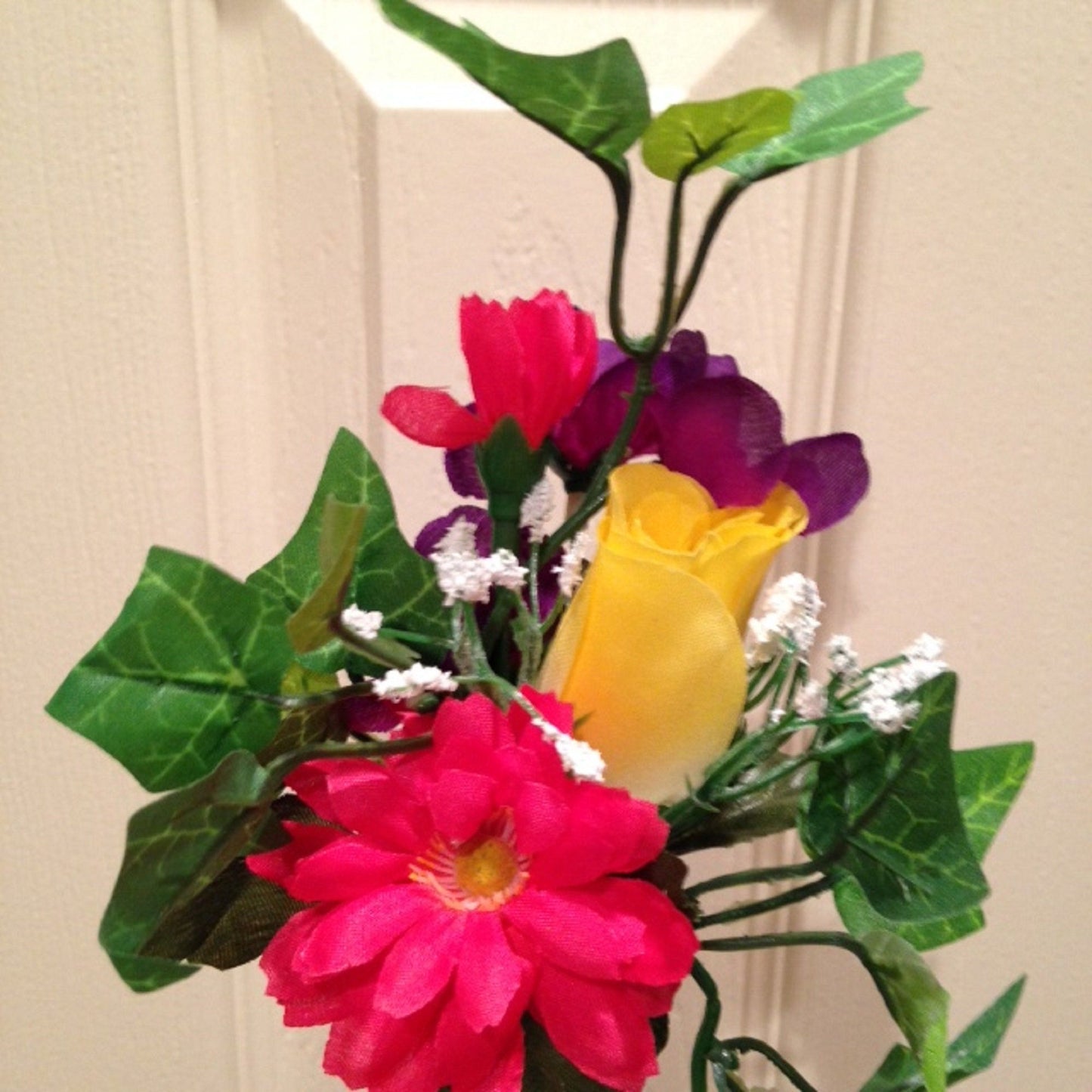 Artificial Flower for Niche Crypt Arrangement (No Vase) of Rose Delphinium Bell Ivy -