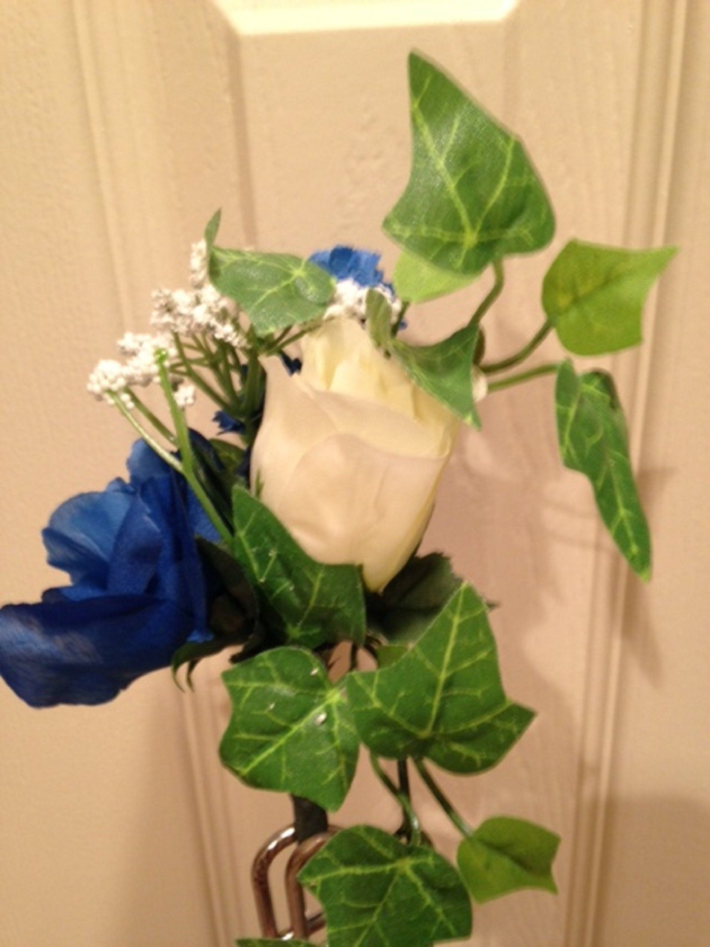 Artificial Flower Niche / Crypt Arrangement (NO Vase) of Rose Delphinium Baby's Breath Ivy -