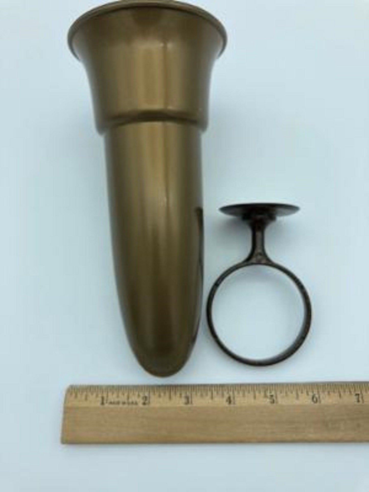 Crypt / Mausoleum  Flower GOLD Vase - 7.75 IN  Brown /  Bronze  w/ 2 IN Disc Base Ring Support -