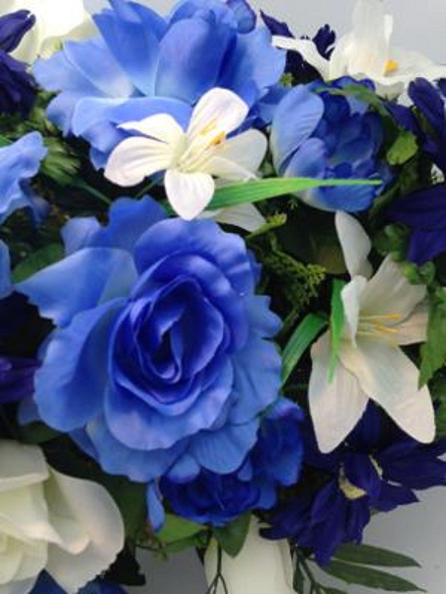 FLOWER Cemetery SADDLE in Deluxe Silk BLUE for Grave-site Presentation in Remembrance of Loved Ones.