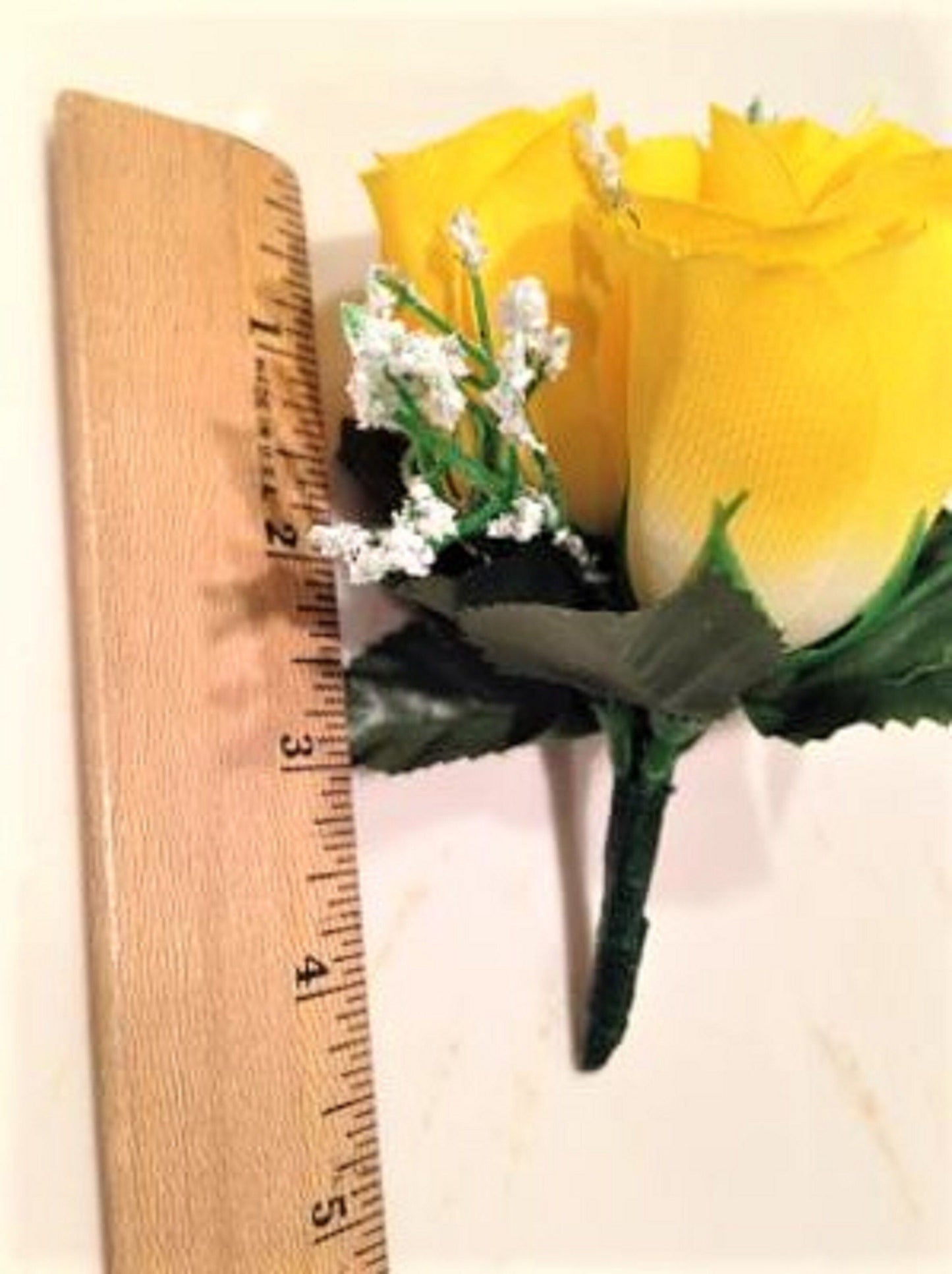 Niche / Crypt Silk Flower arrangement of Yellow Rose Baby's Breath Ivy - NO Vase