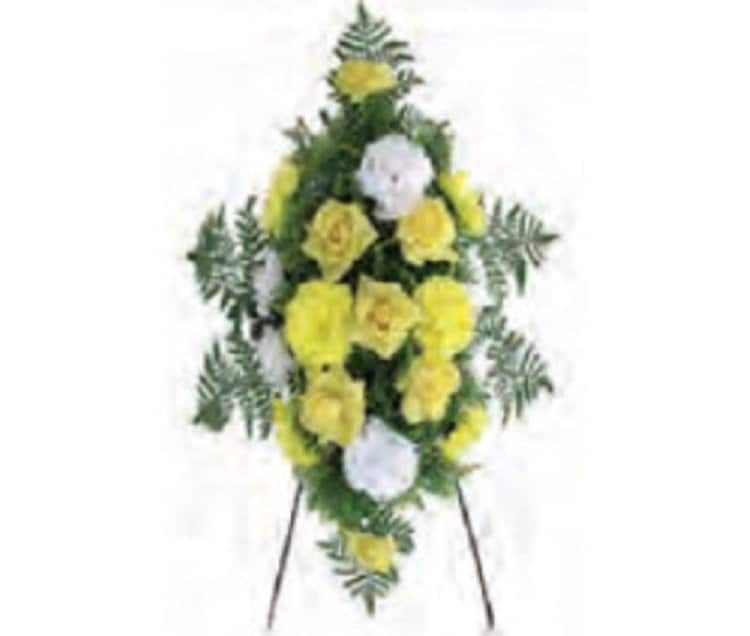 Artificial FLOWER SPRAY in Deluxe Yellow Easel Mount for Grave-site Presentation in Remembrance of Loved Ones -