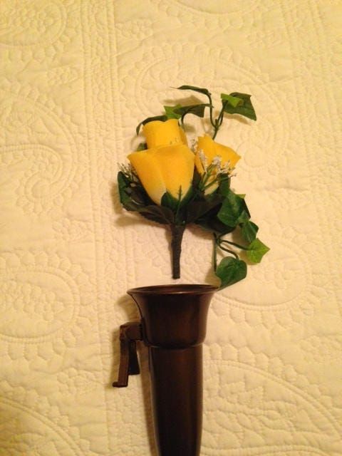 Crypt - Mausoleum GOLD "V" Vase for Flowers 4 IN - Royal Duchess - Zinc Bolt / Button Support -