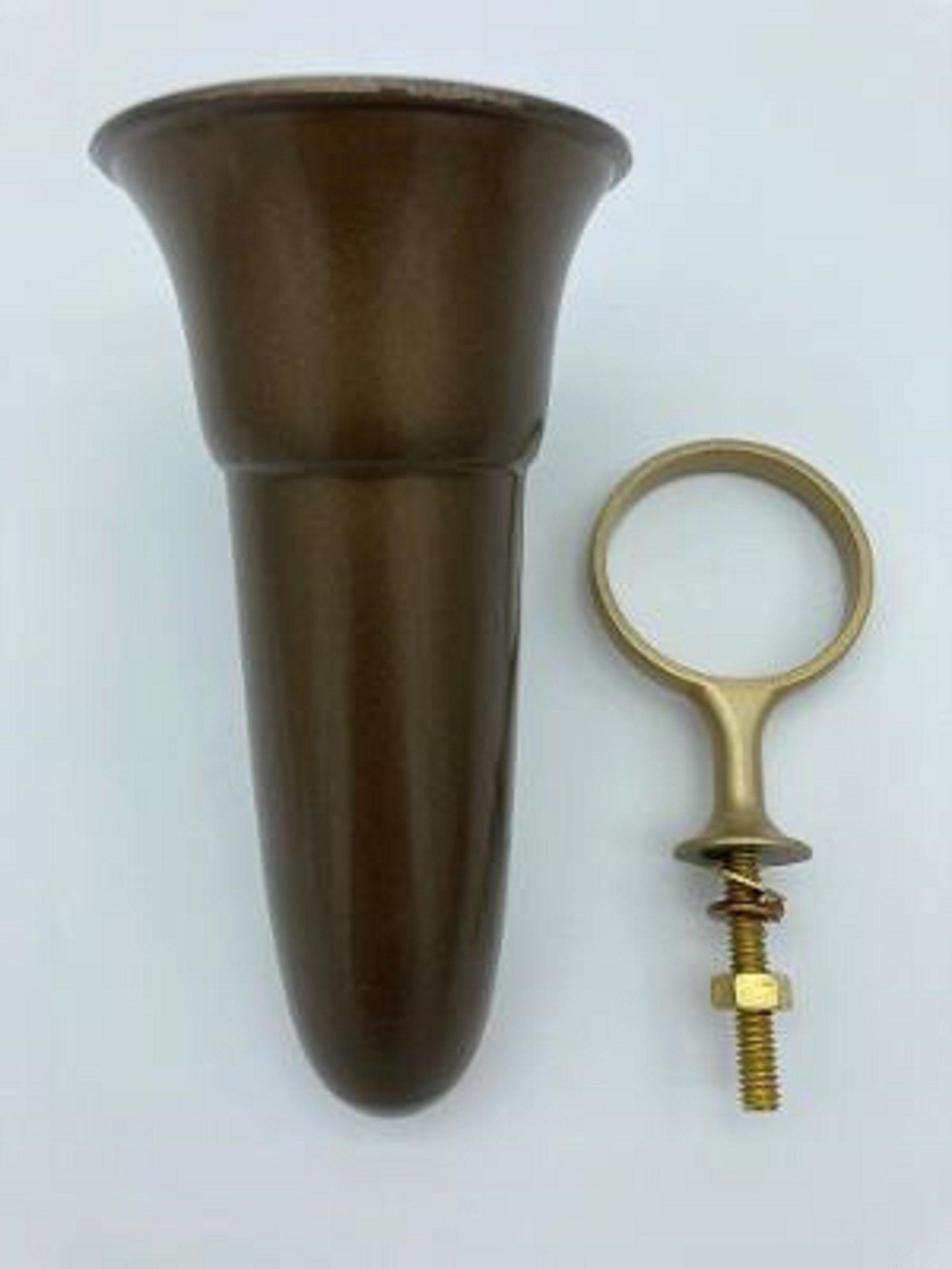 Crypt / Mausoleum  Flower Brown Vase - 5.5 IN with Standard Old GOLD Metal Bolt Ring Support -
