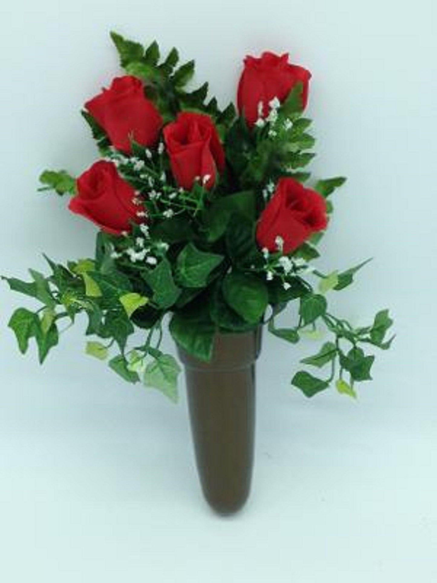 Silk Flowers and Crypt Mausoleum Vase with Disc Base Button for Epoxy