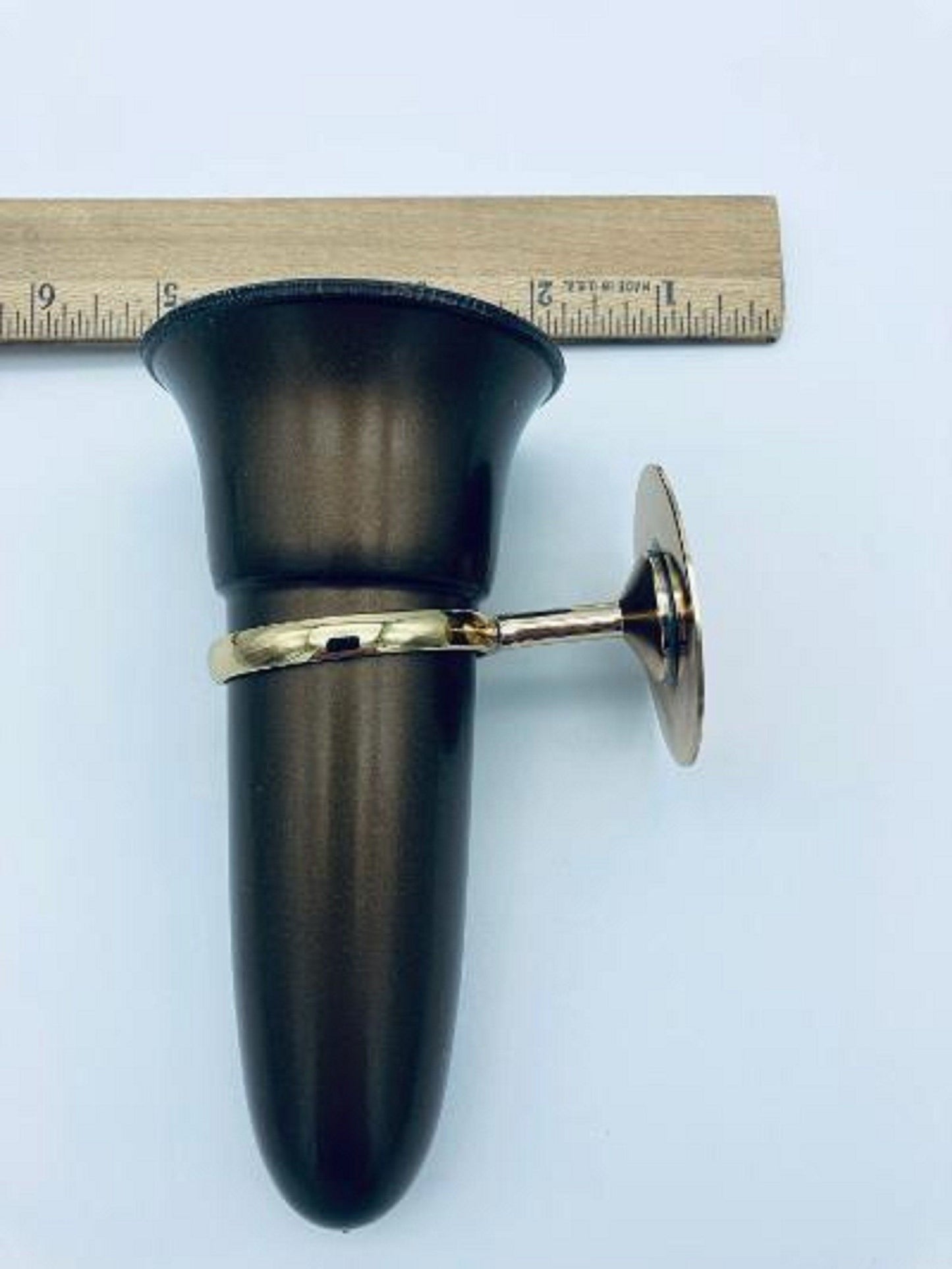 Mausoleum Crypt Brown Vase 5.5 inch with 2 IN Disc Base of Brite BRONZE Metal Ring Support - Royal Duchess -