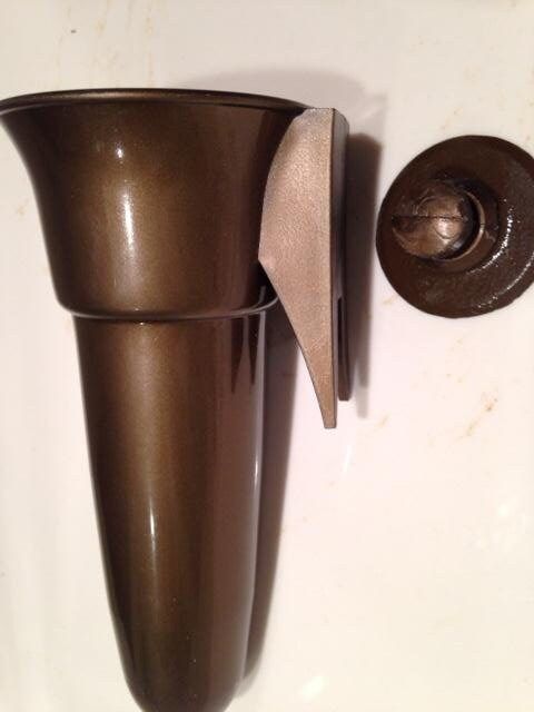 Mausoleum Crypt Brown Vase 7.75 IN - Royal Duchess - (EPOXY) Disc Button Support -