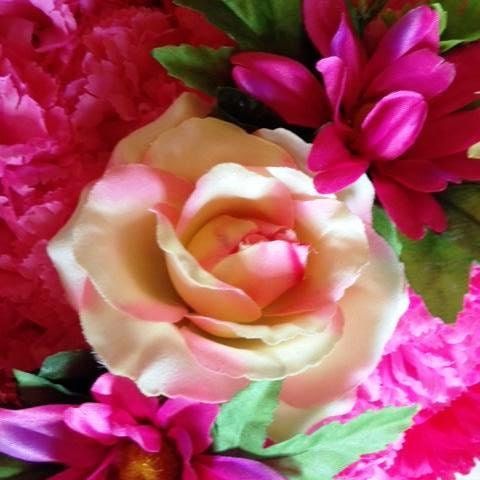 FLOWER Cemetery HEART on Easel with Silk Pink Carnations  for grave-site presentation in remembrance of loved ones -