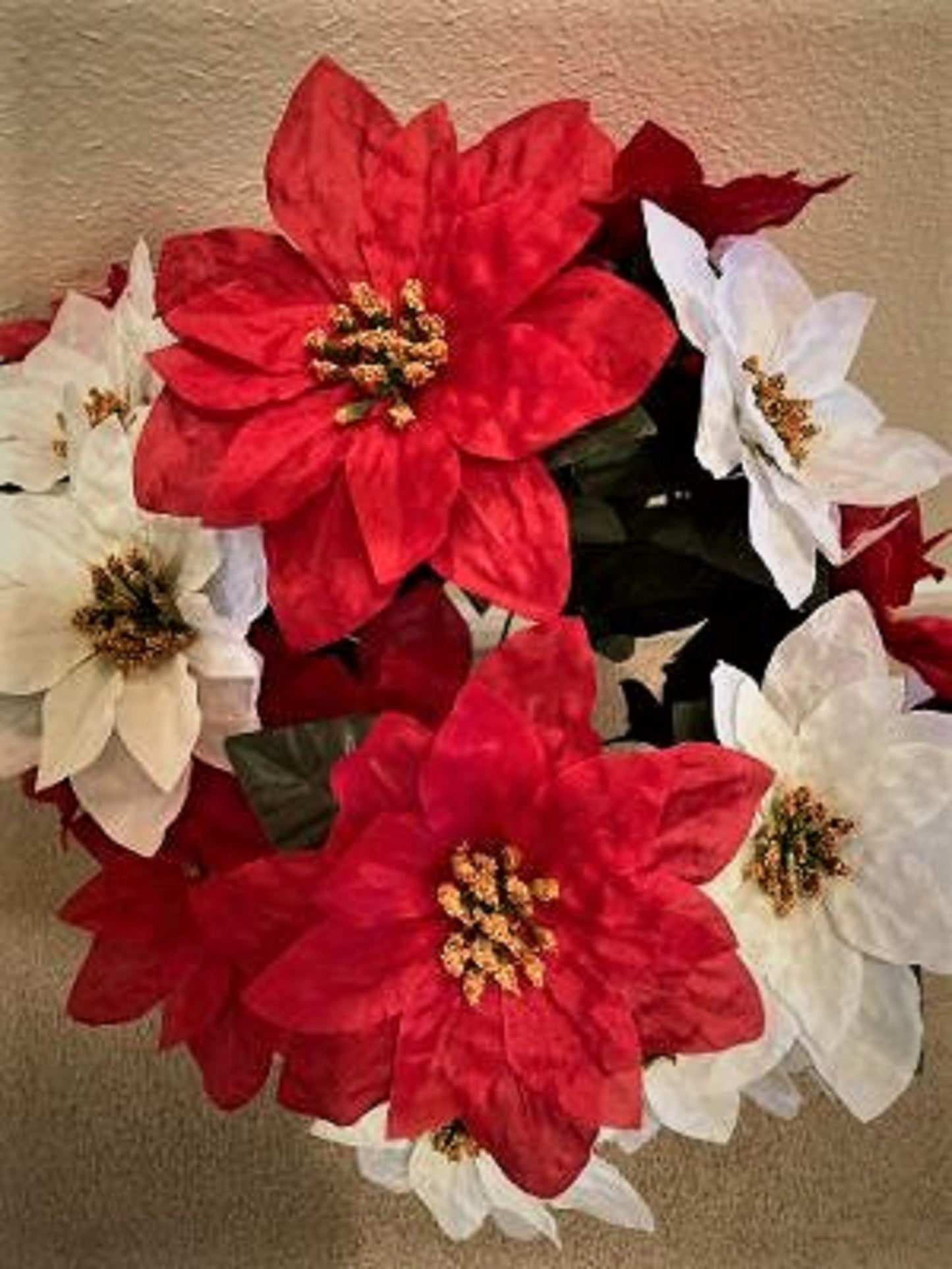 POINSETTIA Cemetery Vase of Silk Flowers - RED & WHITE