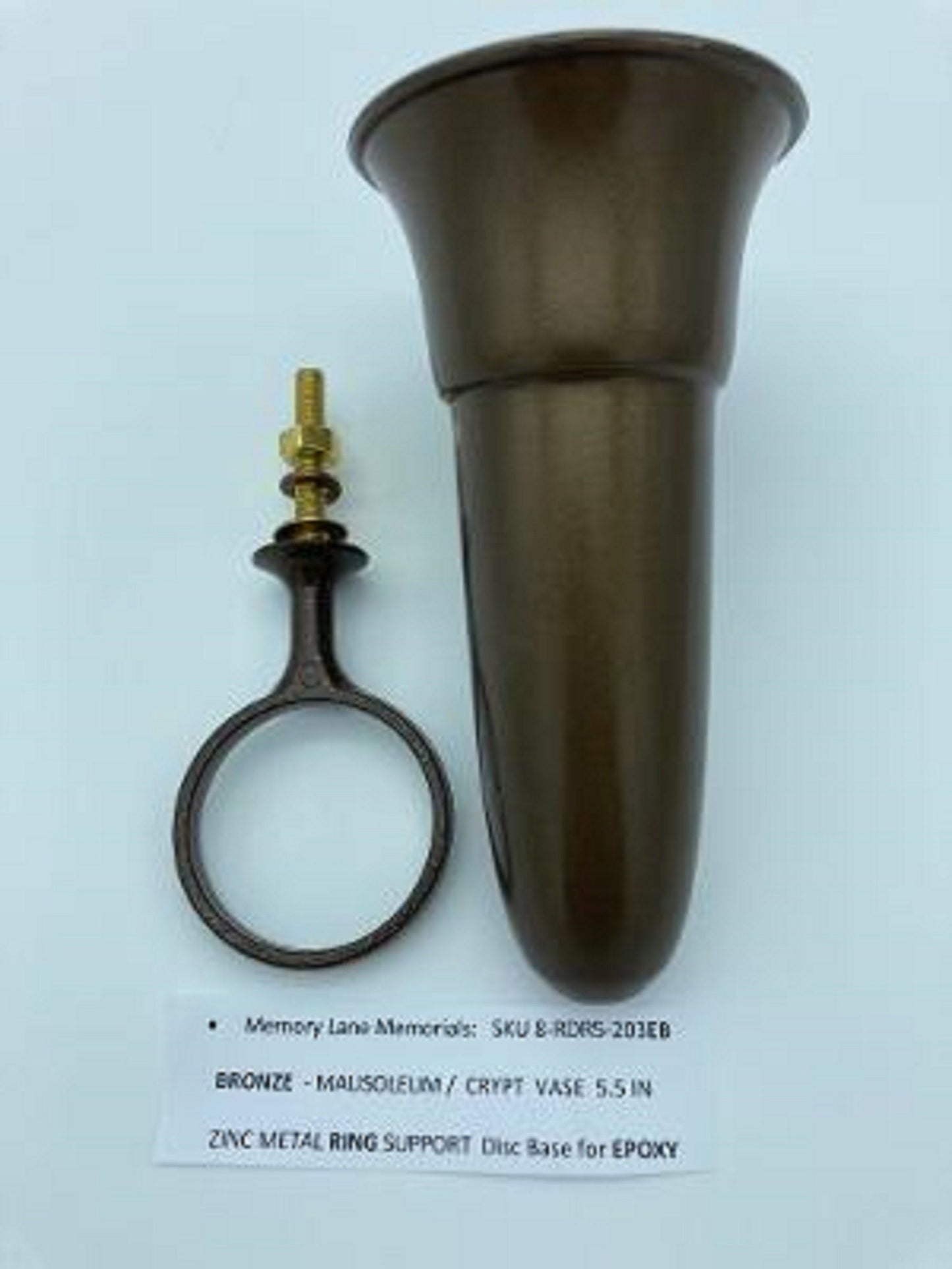 Mausoleum Crypt Brown Vase 5.5 IN  with Std Zinc Metal Bolt Ring Support -