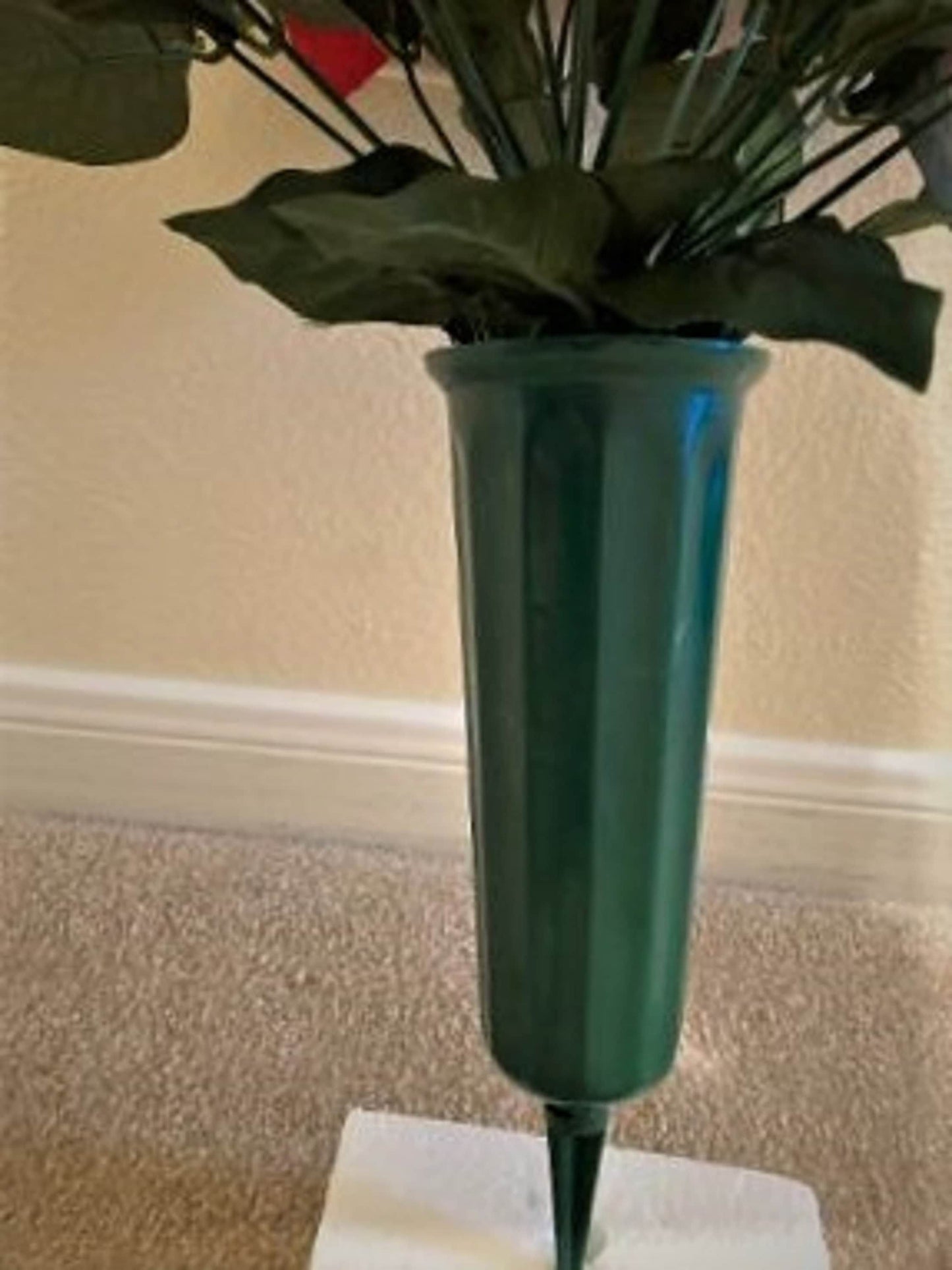 BOUQUET VASE of YELLOW Roses and White Tiger Lilies for Grave-site Presentation in Remembrance of Loved Ones Or Home Garden Use