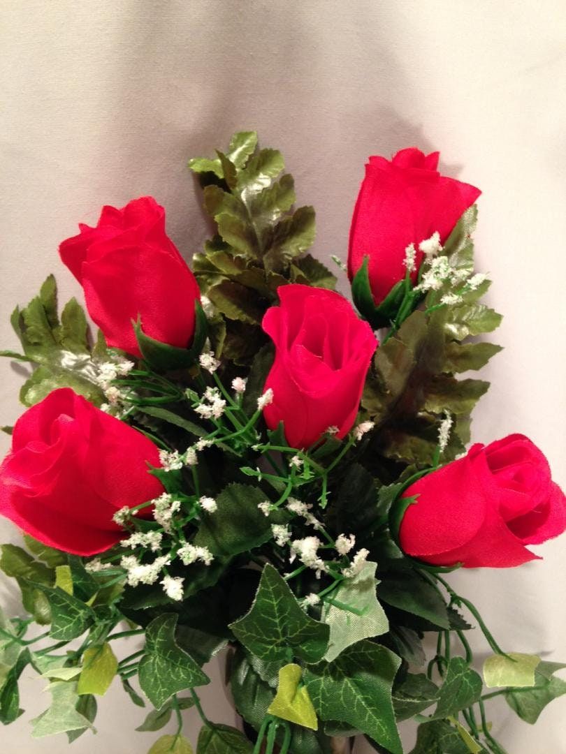 Crypt Mausoleum Vase & Silk Flowers w/ Disc Base Ring for Epoxy