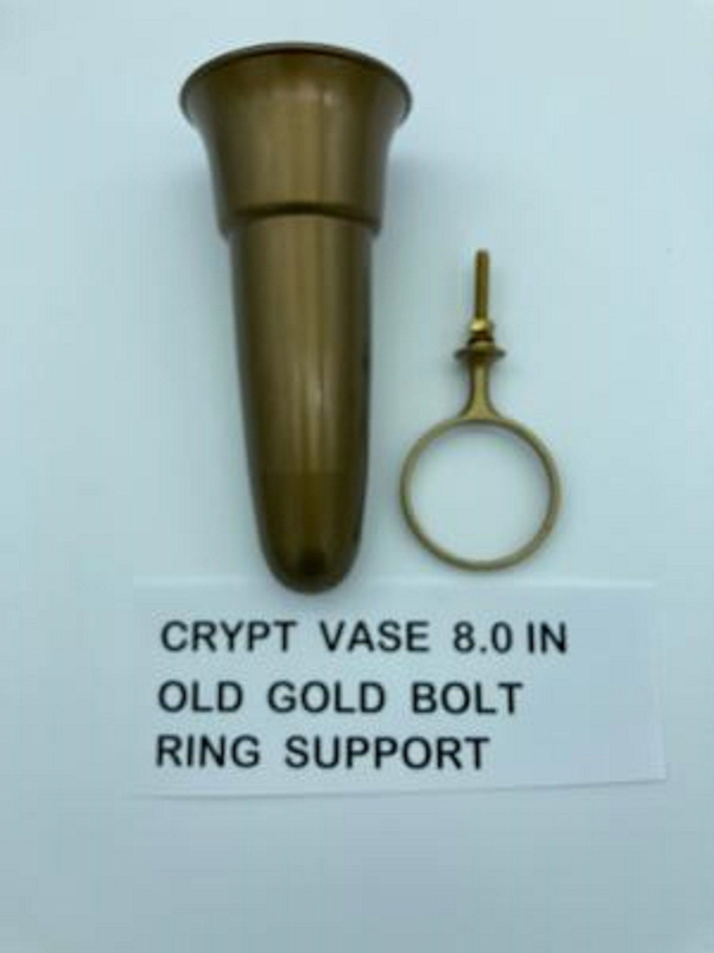 Crypt / Mausoleum  Flower GOLD Vase - 7.75 IN  Burnished Old Gold Standard Bolt / Ring Support -