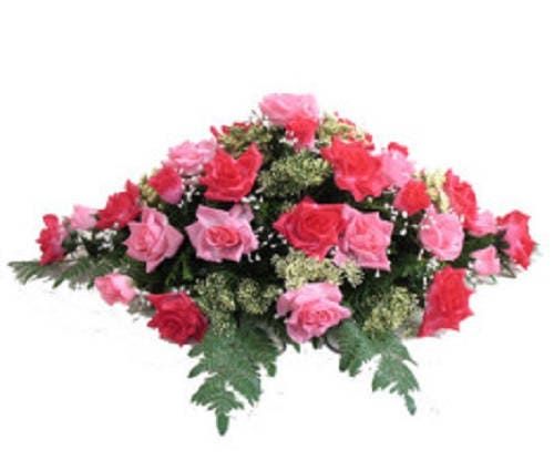 FLOWER Cemetery SADDLE for Headstone Mount in Silk Pink Carnations & Roses for Grave-site Presentation in Remembrance of Loved Ones -