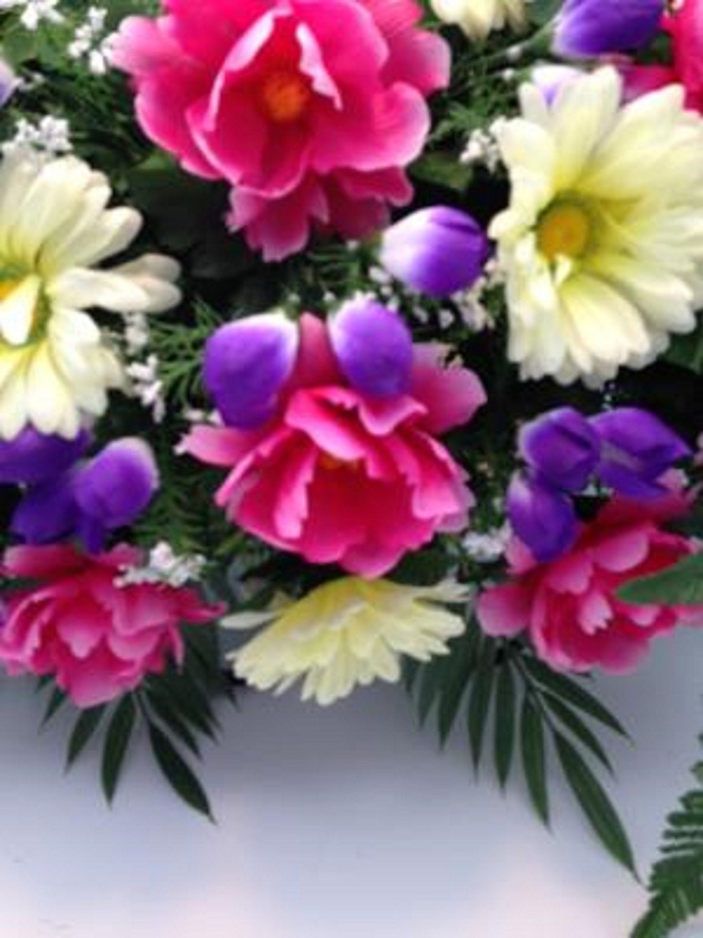 FLOWER Cemetery SADDLE for Headstone Mount in Silk Pink Carnations & Roses for Grave-site Presentation in Remembrance of Loved Ones -