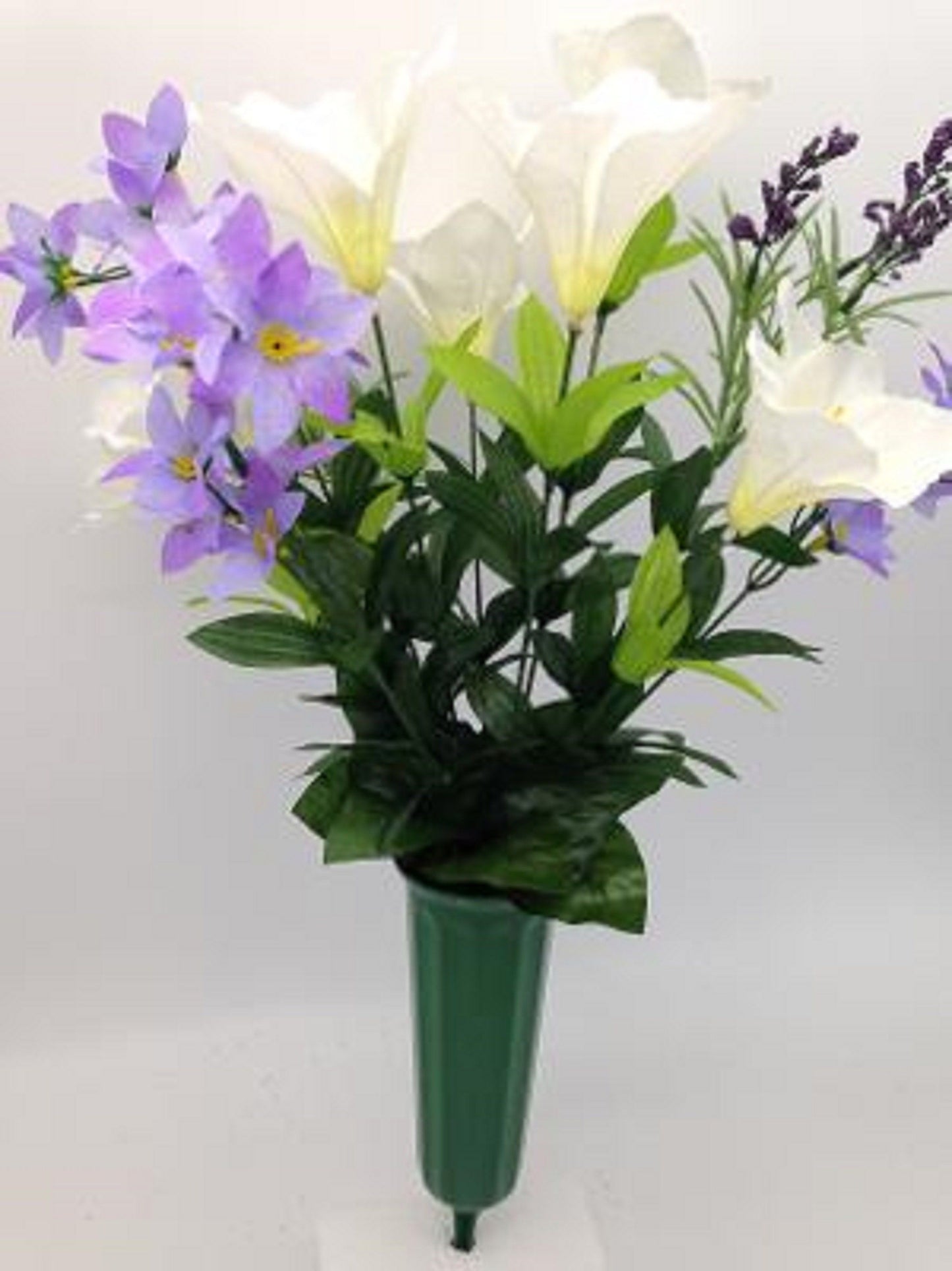 Artificial Flower Cemetery Vase Lily with Purple Water Lily Accent
