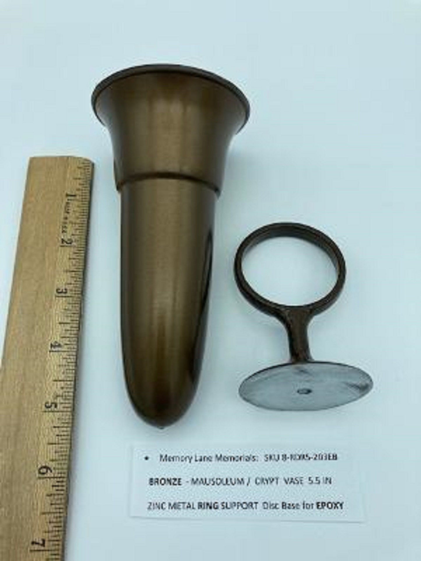 Mausoleum Crypt Brown Vase 5.5 inch - (Epoxy) Disc Base Ring Support -