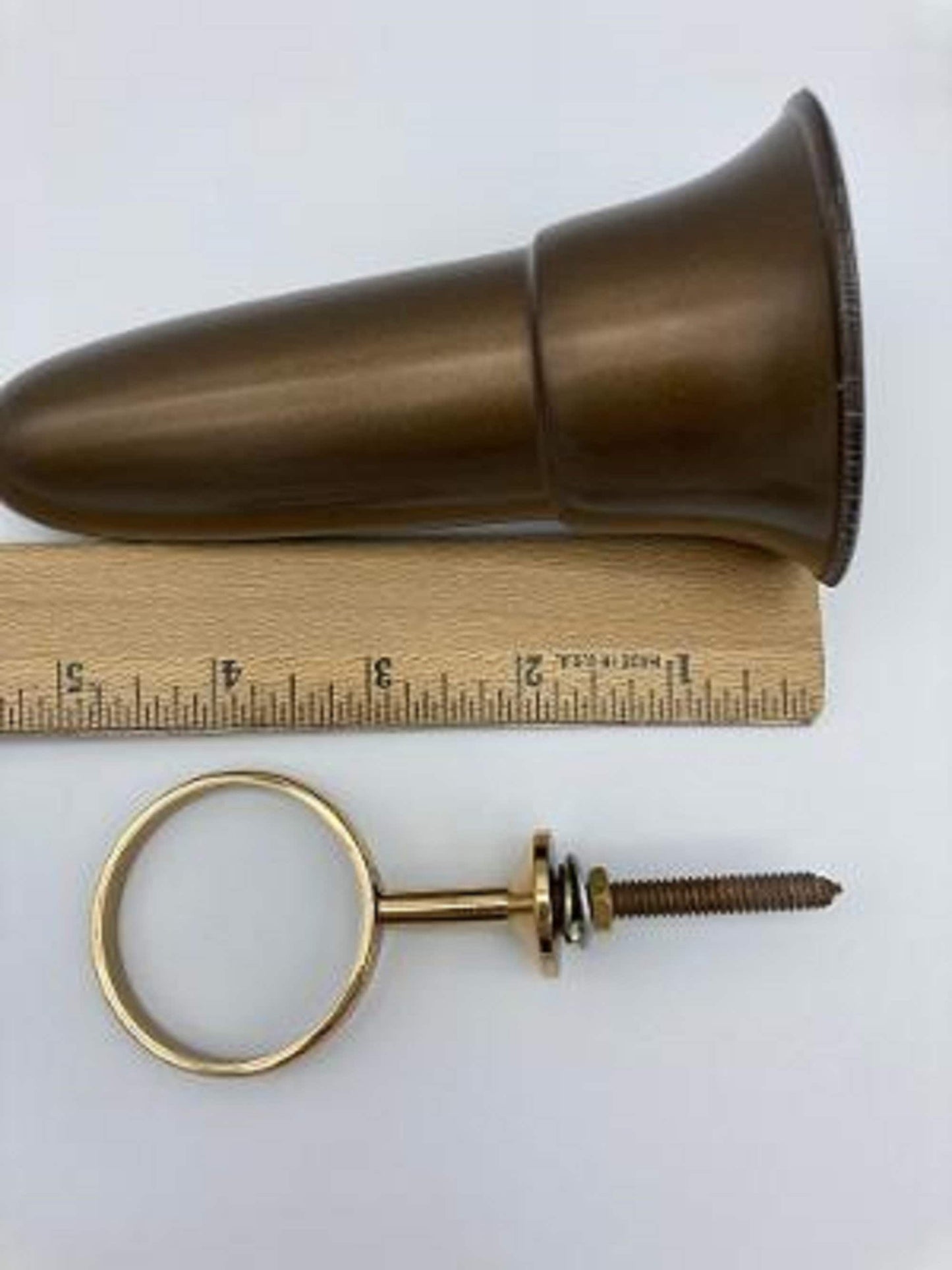 Mausoleum Crypt Brown Vase 5.5 inch with Standard Base in Brite solid BRONZE Metal Ring Support - Royal Duchess -