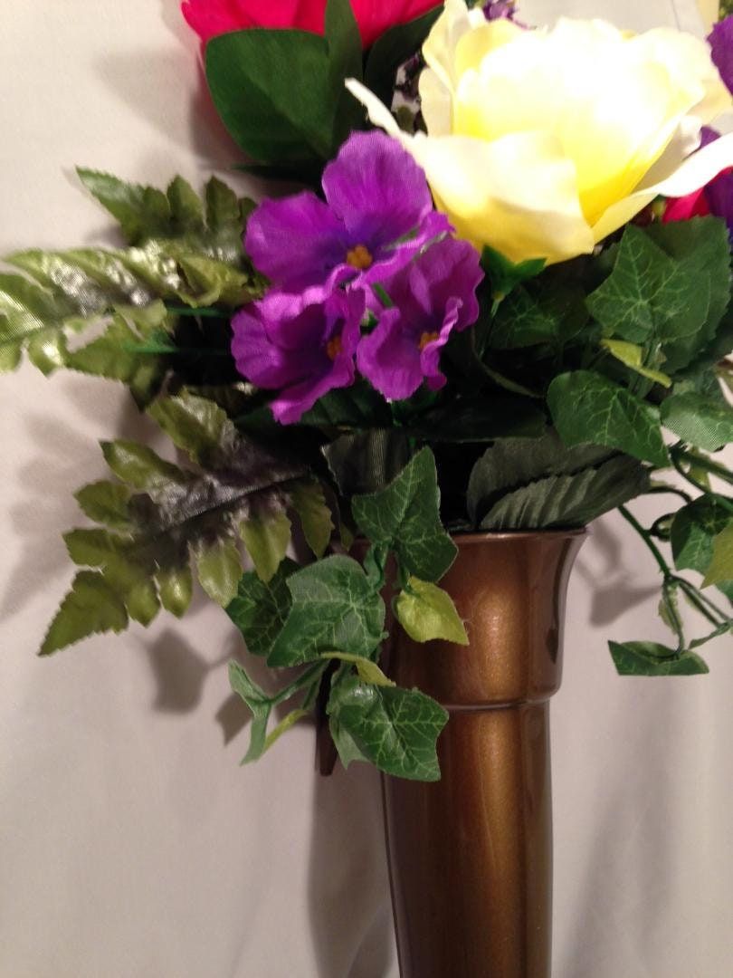 Silk Flowers and Crypt Mausoleum Vase with Disc Base Button for Epoxy