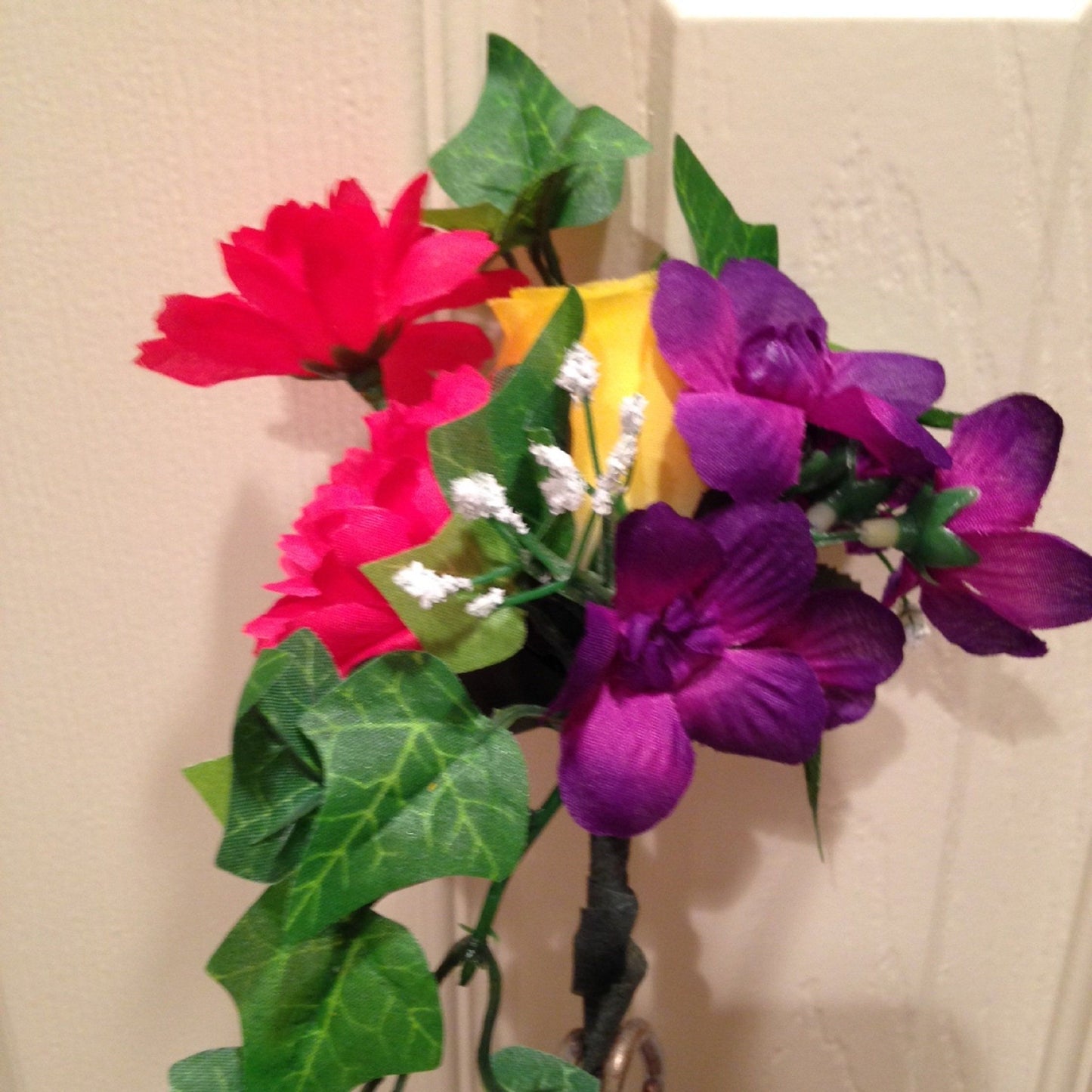 Artificial Flower for Niche Crypt Arrangement (No Vase) of Rose Delphinium Bell Ivy -