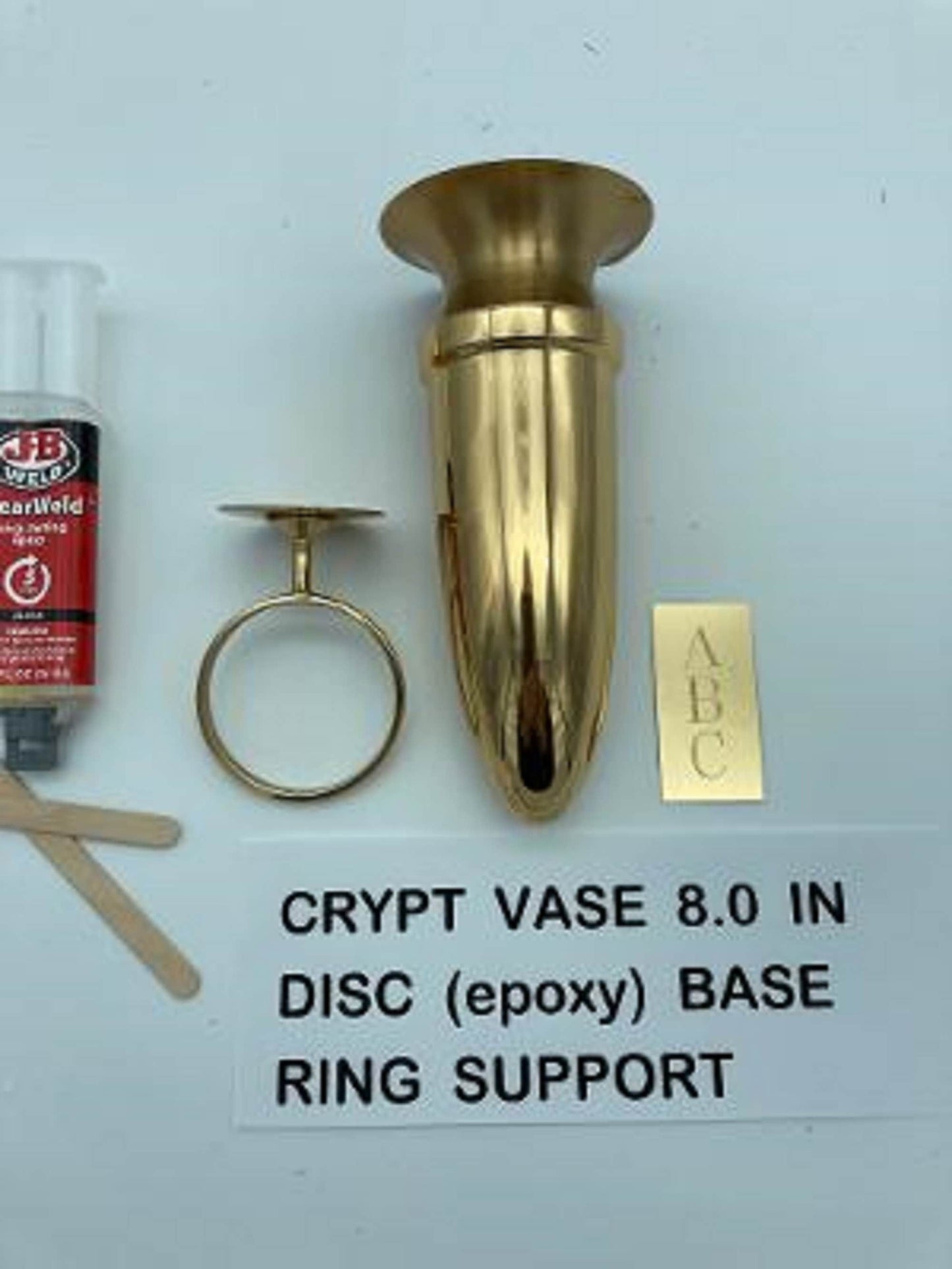 CUSTOM ENGRAVED Crypt Mausoleum Niche Vase - Bronze Metal 7 Inch - Add 3 Personal Engraved Initials