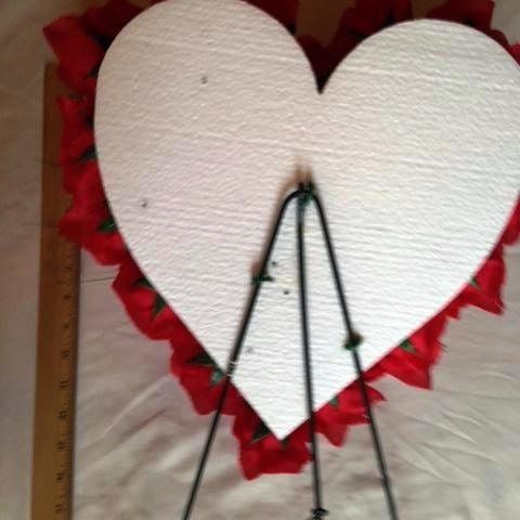 Cemetery SILK FLOWER HEART Easel Mount in Red for grave-site presentation in remembrance of loved ones -