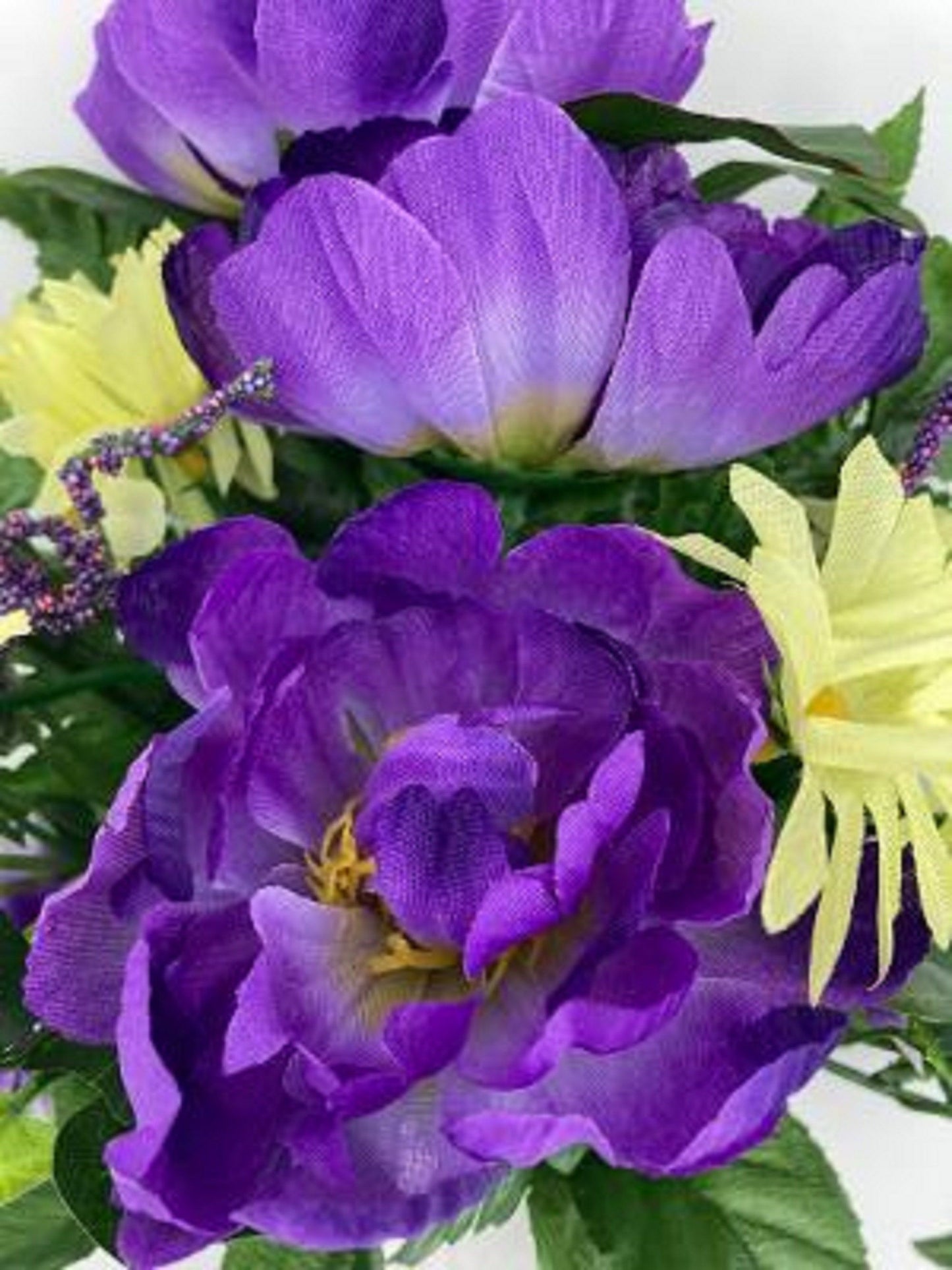 CRYPT / MAUSOLEUM Bouquet (No Vase) of Peony Daisy plus IVY for Presentation in Remembrance of Loved Ones -