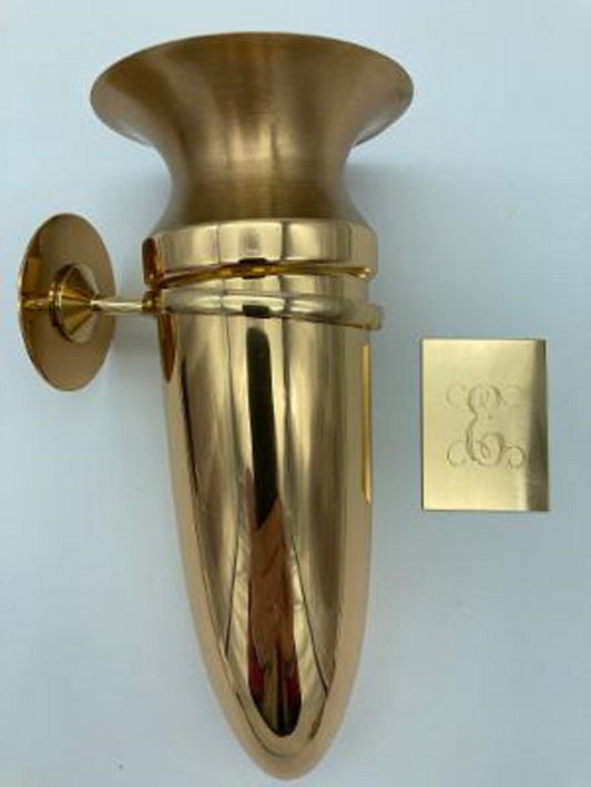 CUSTOM ENGRAVED Crypt Mausoleum Niche Vase - Bronze Metal 7 Inch - Add 1 Personal Engraved Initial