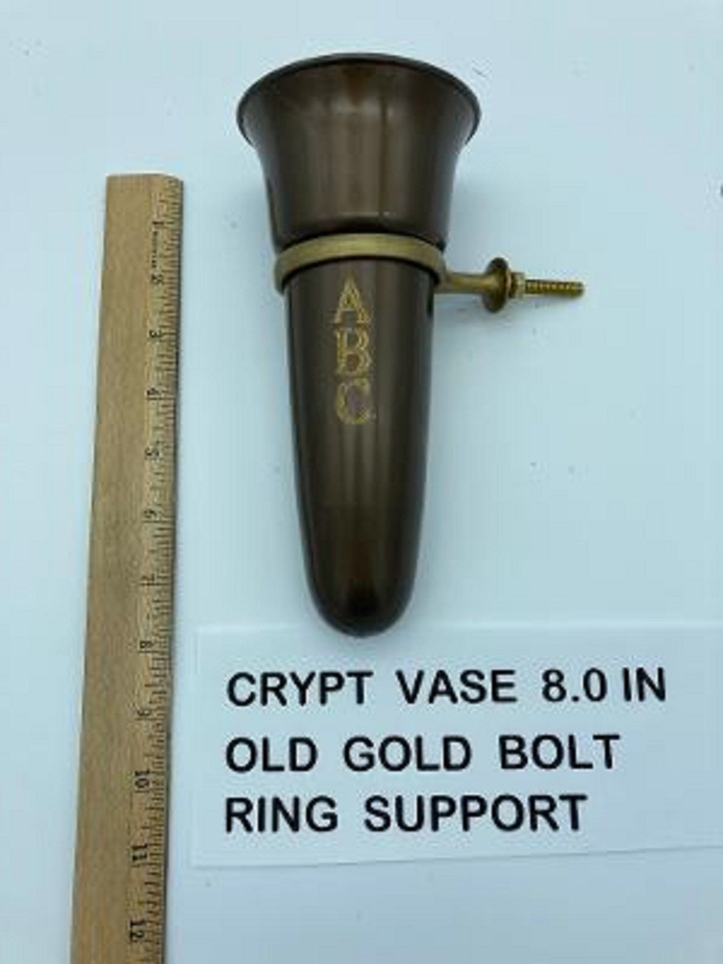 Custom Engraved Crypt Mausoleum Brown Vase Royal Duchess 8 IN - Add 3 Personal Engraved Initials - Old Gold Bolt Ring Support