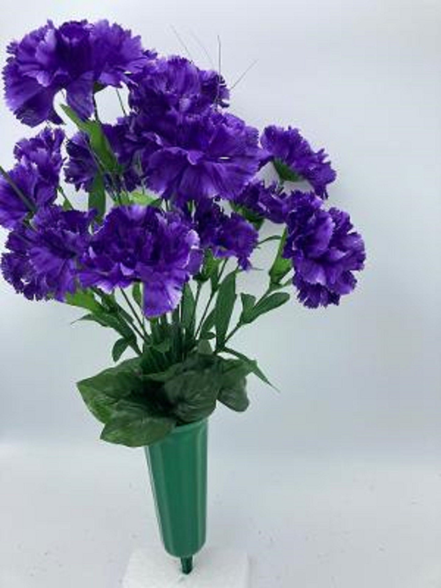 Cemetery Silk Flower Vase Dark Purple Carnation Bouquet Vase
