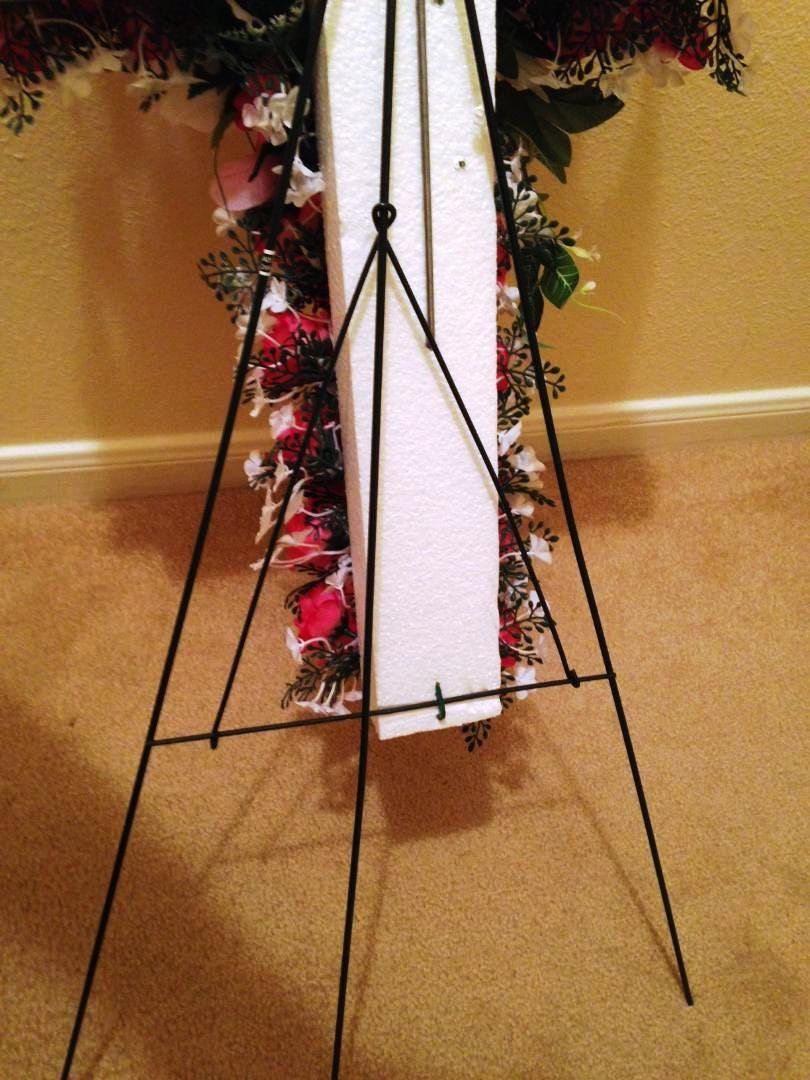 Cemetery Silk Flower CROSS in PINK Easel Mount for Grave-site Presentation in Remembrance of Loved Ones -