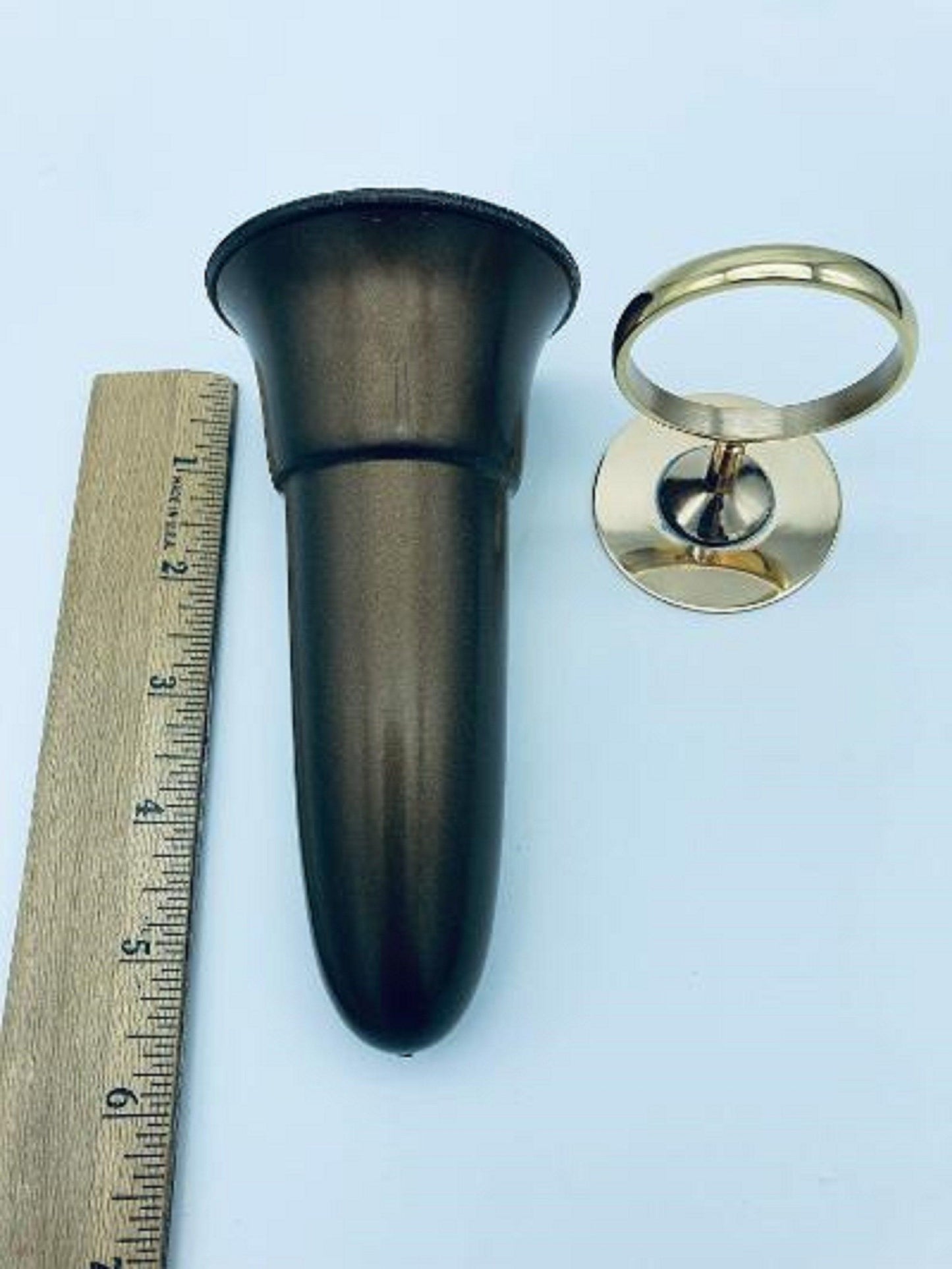 Mausoleum Crypt Brown Vase 5.5 inch with 2 IN Disc Base of Brite BRONZE Metal Ring Support - Royal Duchess -