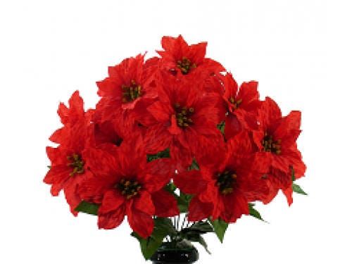 Poinsettia Silk Flowers with Greens in Cemetery Vase