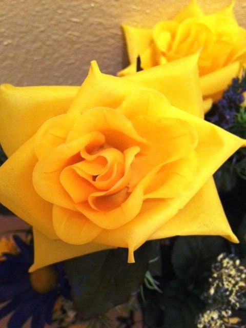 Cemetery VASE Silk ROSES in Yellow for Grave-site Presentation in Remembrance of Loved Ones -
