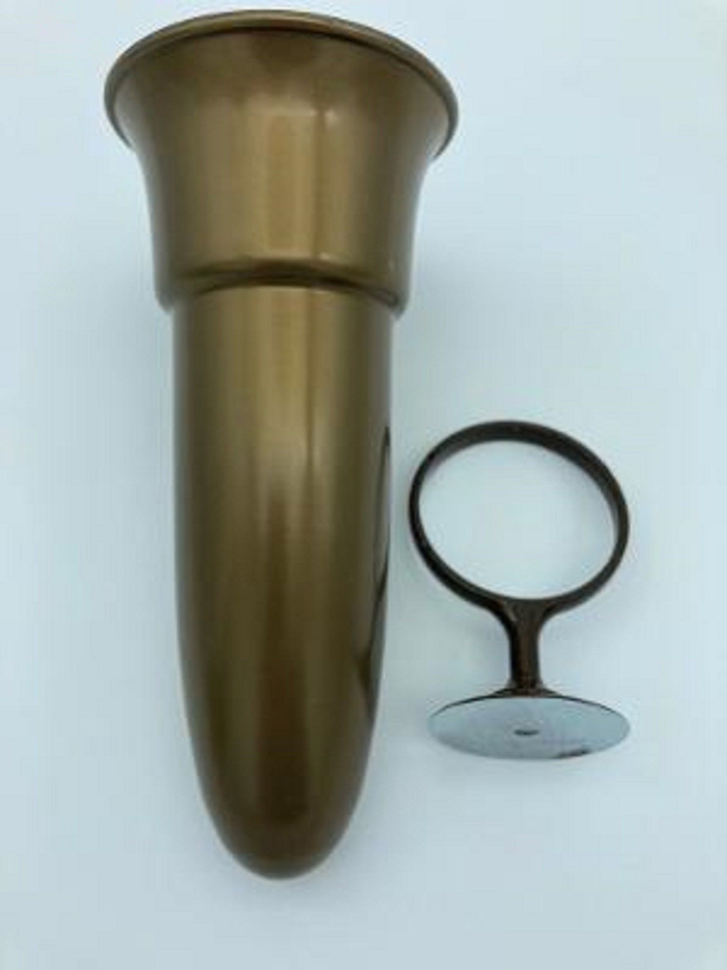 Crypt / Mausoleum  Flower GOLD Vase - 7.75 IN  Brown /  Bronze  w/ 2 IN Disc Base Ring Support -