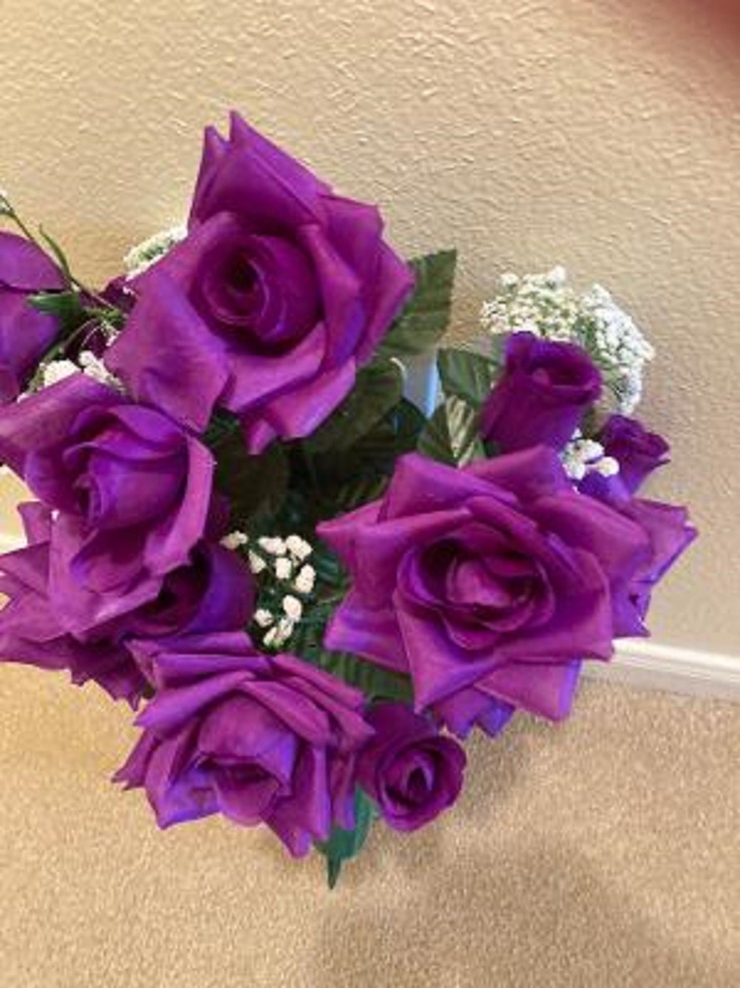 Cemetery Vase of Silk ROSES Deluxe for Grave-site Presentation in Remembrance of Loved Ones -
