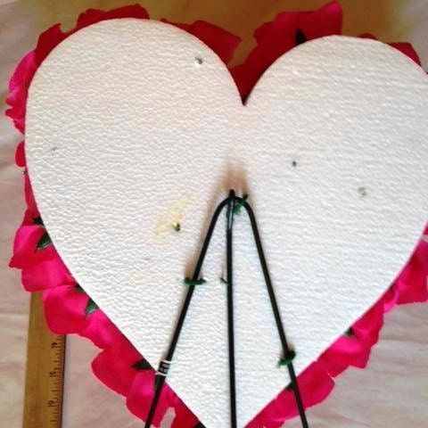 FLOWER Cemetery HEART on Easel with Silk Pink Carnations  for grave-site presentation in remembrance of loved ones -