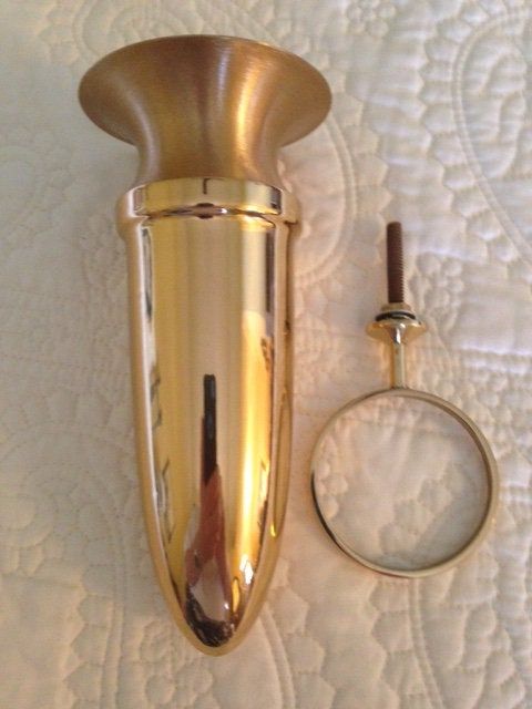 Crypt Mausoleum Niche Vase - Bronze Metal 7 Inch - Bolt /Ring Base -