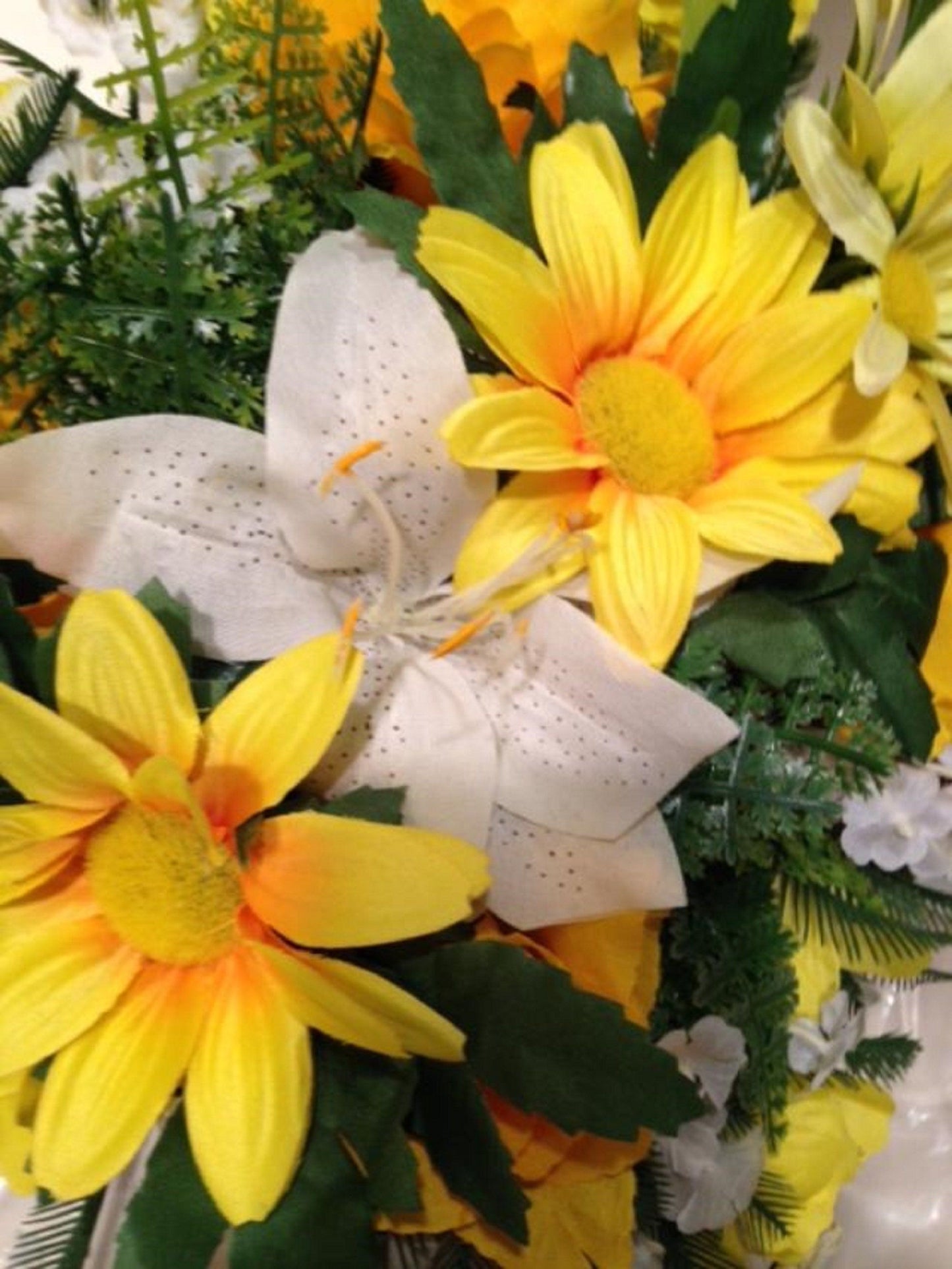 FLOWER Cemetery CROSS Yellow Roses - Carnations on easel for Grave-site Presentation in Remembrance of Loved Ones -
