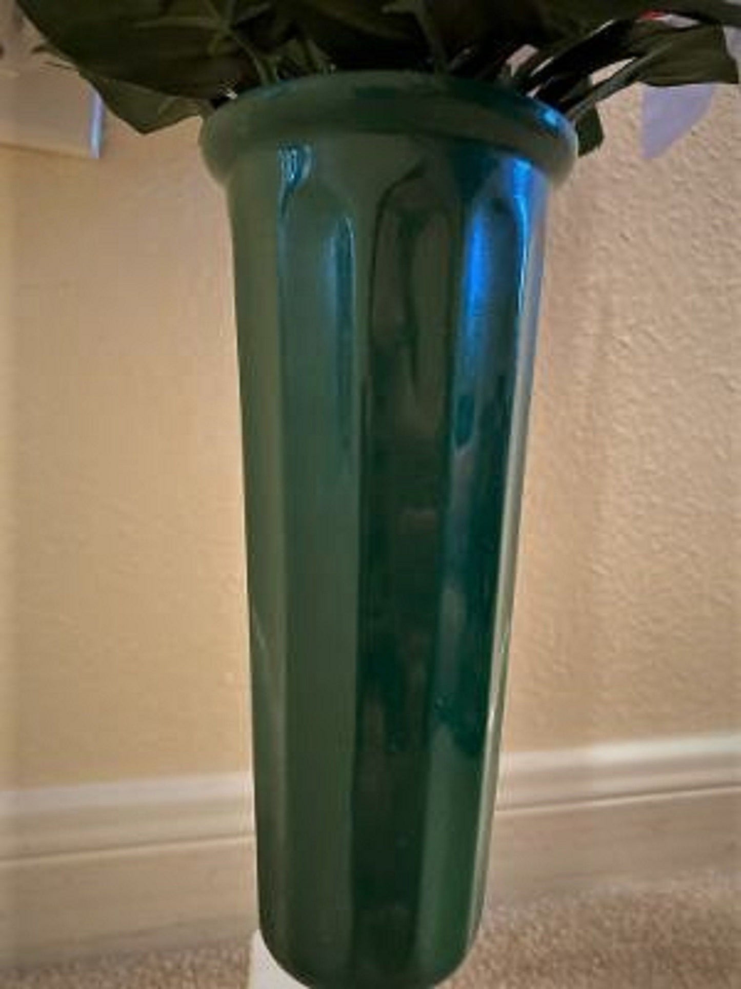 Bouquet Vase RED Carnations & WHITE Lilies for Grave-site Presentation in Remembrance of Loved Ones Or Home Garden Use -