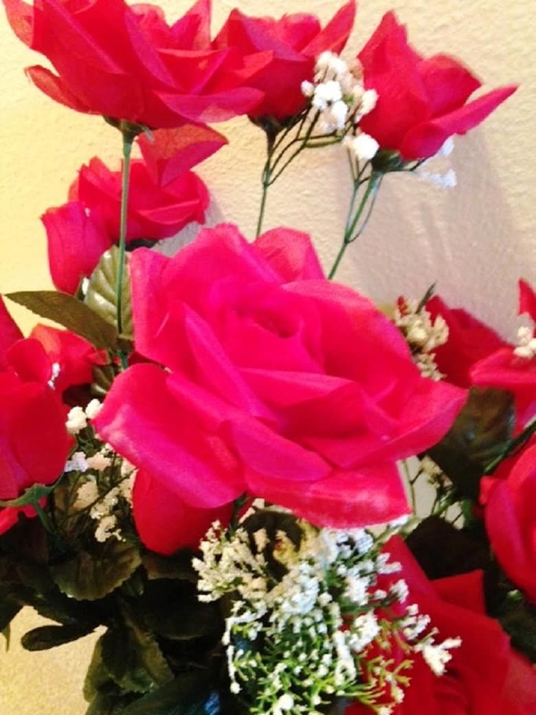 Cemetery Vase Red ROSES in Deluxe Open RED for Grave-site Presentation in Remembrance of Loved Ones -