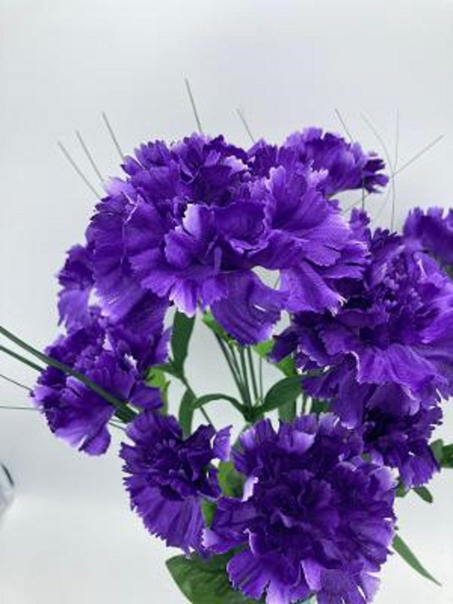 Cemetery Silk Flower Vase Dark Purple Carnation Bouquet Vase