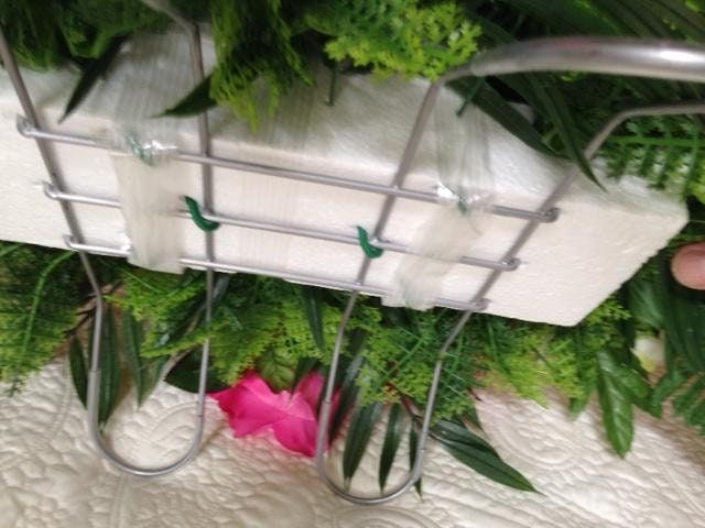 FLOWER Cemetery SADDLE for Headstone Mount in Silk Pink Carnations & Roses for Grave-site Presentation in Remembrance of Loved Ones -