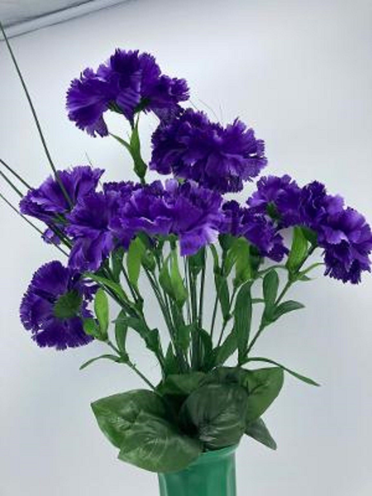 Cemetery Silk Flower Vase Dark Purple Carnation Bouquet Vase
