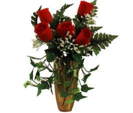 CRYPT / MAUSOLEUM Bouquet (No Vase) Red ROSE w/ Baby's Breath Ivy Presentation in Remembrance