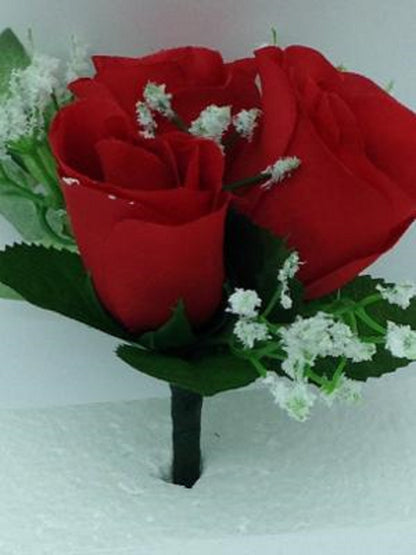 NICHE 3 RED ROSES & BABY'S BREATH w/ IVY (NO VASE)