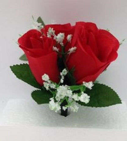 NICHE 3 RED ROSES & BABY'S BREATH w/ IVY (NO VASE)