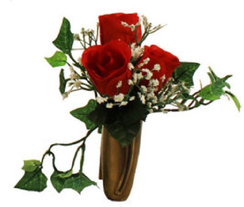 NICHE 3 RED ROSES & BABY'S BREATH w/ IVY (NO VASE)